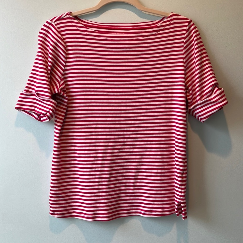 Kim Rogers pink and white striped shirt